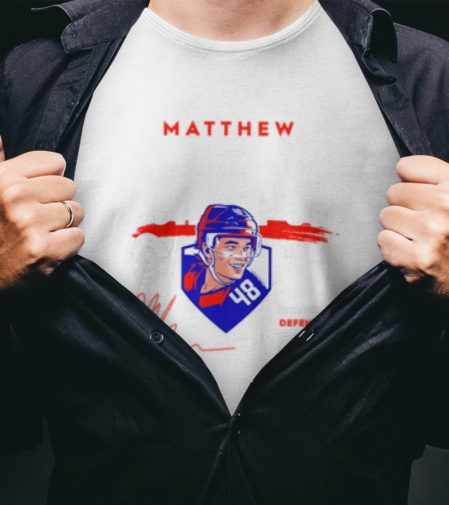 Matthew Schaefer New York Islanders 48 Spotlight Signature Helmets T-Shirt