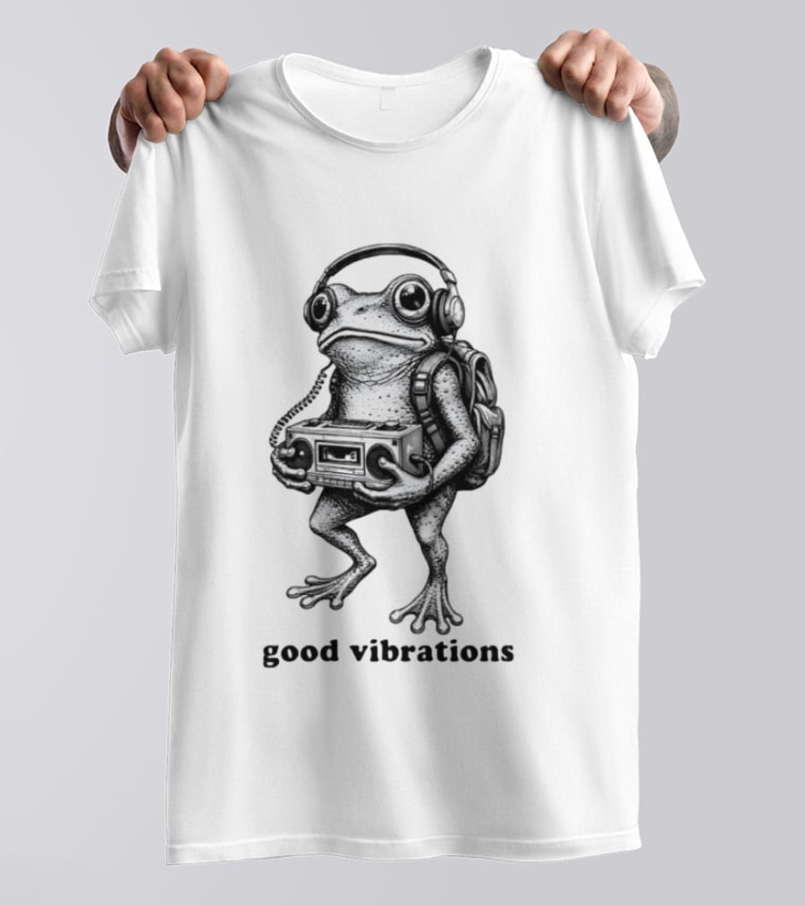 Frog With Headphones Boombox Backpack Good Vibrations T-Shirt