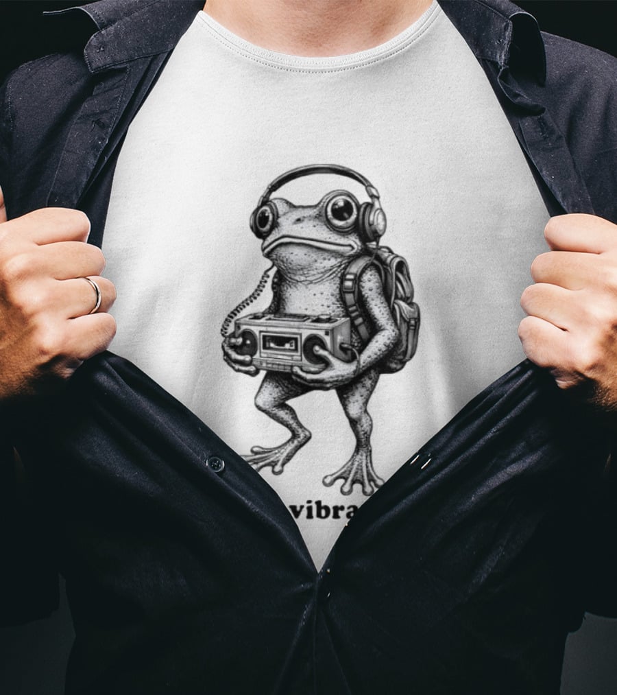 Frog With Headphones Boombox Backpack Good Vibrations T-Shirt