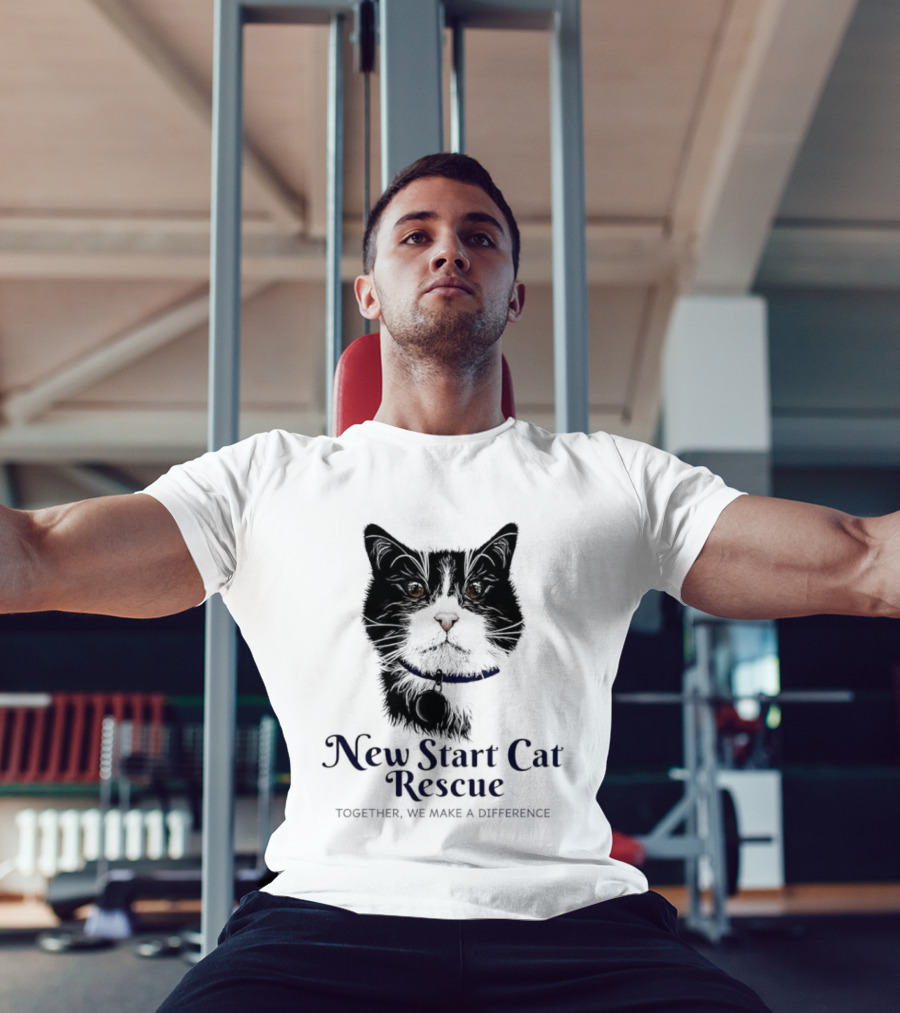 New Start Cat Rescue Together We Make A Difference Black And White Cat T-Shirt