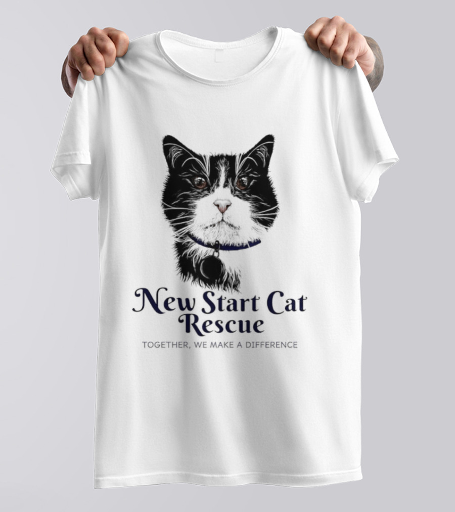 New Start Cat Rescue Together We Make A Difference Black And White Cat T-Shirt