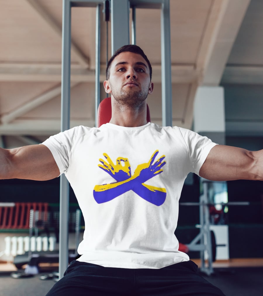 Hand Gesture Okay Yellow Blue Crossed Hands T-Shirt