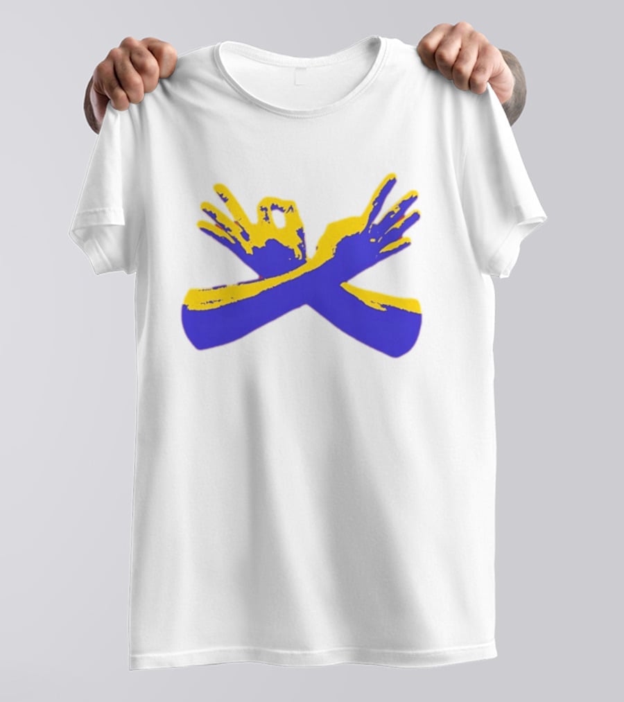 Hand Gesture Okay Yellow Blue Crossed Hands T-Shirt