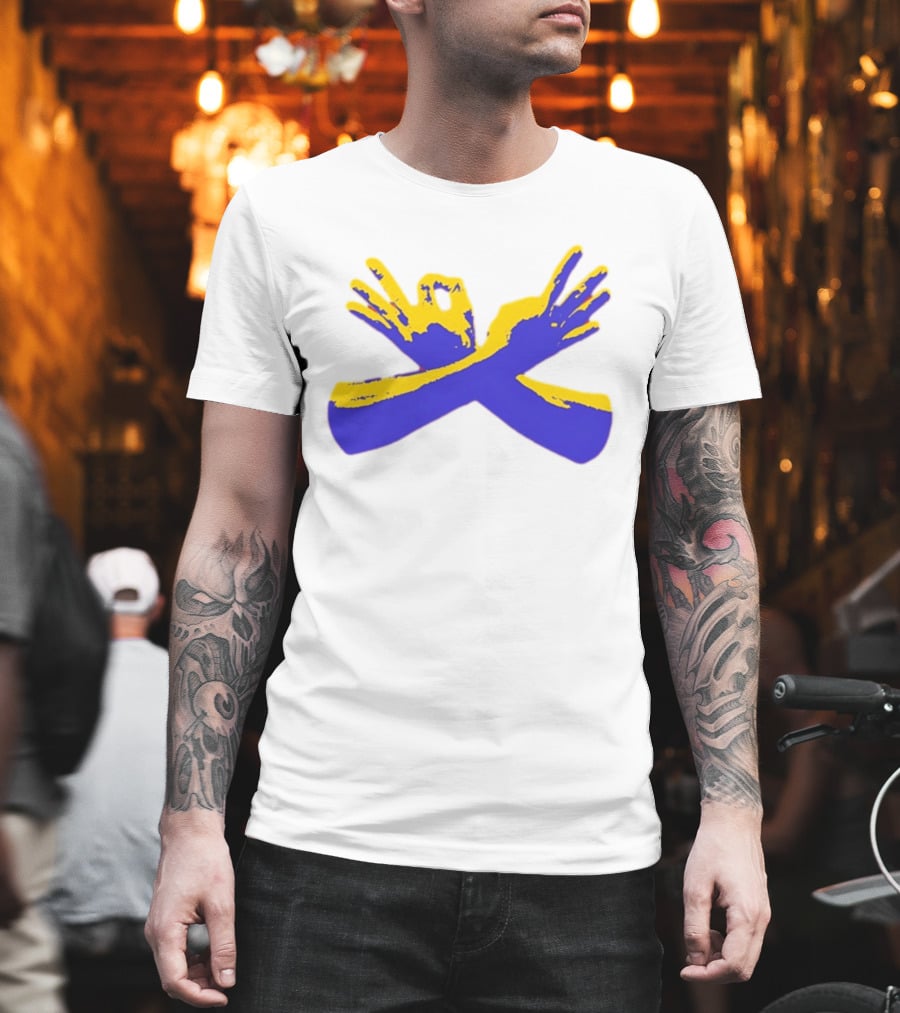 Hand Gesture Okay Yellow Blue Crossed Hands T-Shirt