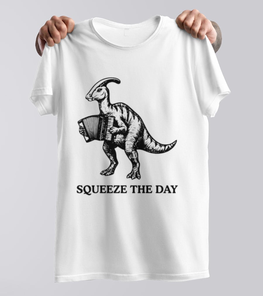 Parasaurolophus Squeeze The Day Playing Accordion T-Shirt