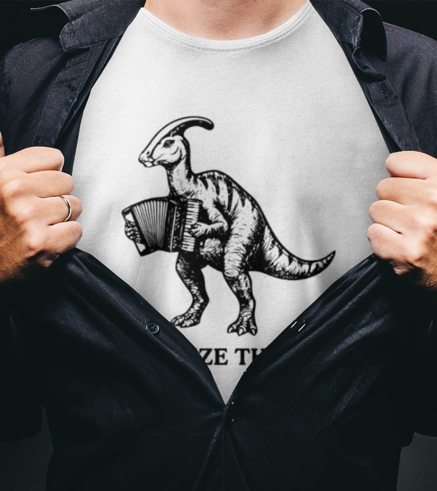 Parasaurolophus Squeeze The Day Playing Accordion T-Shirt