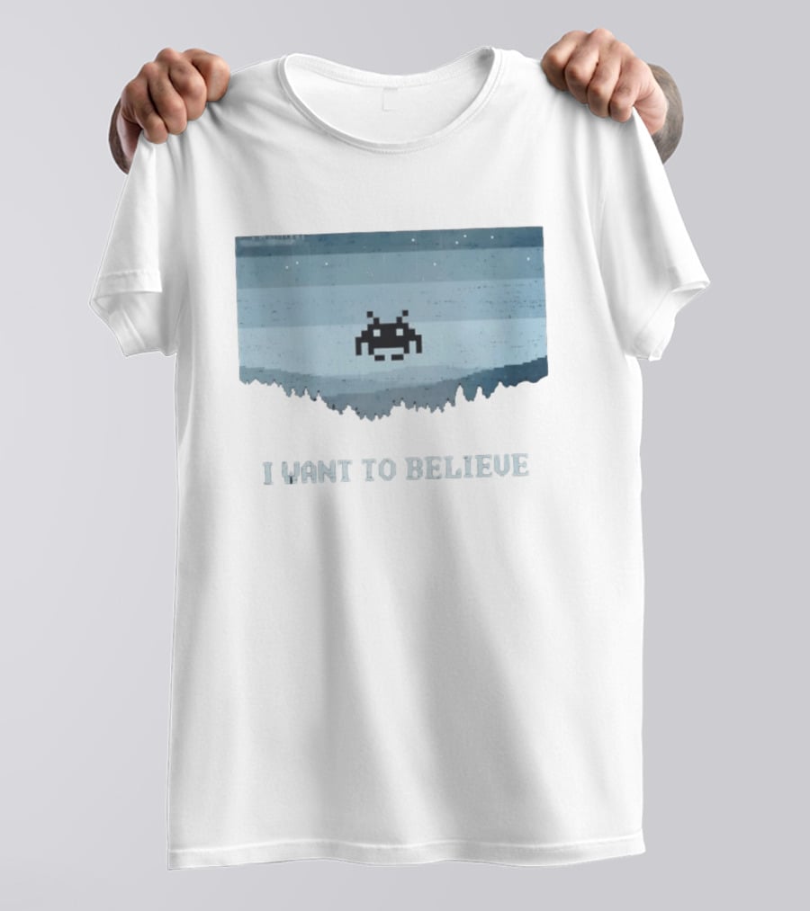 Space Invaders The X Files I Want To Believe Retro Mashup T-Shirt