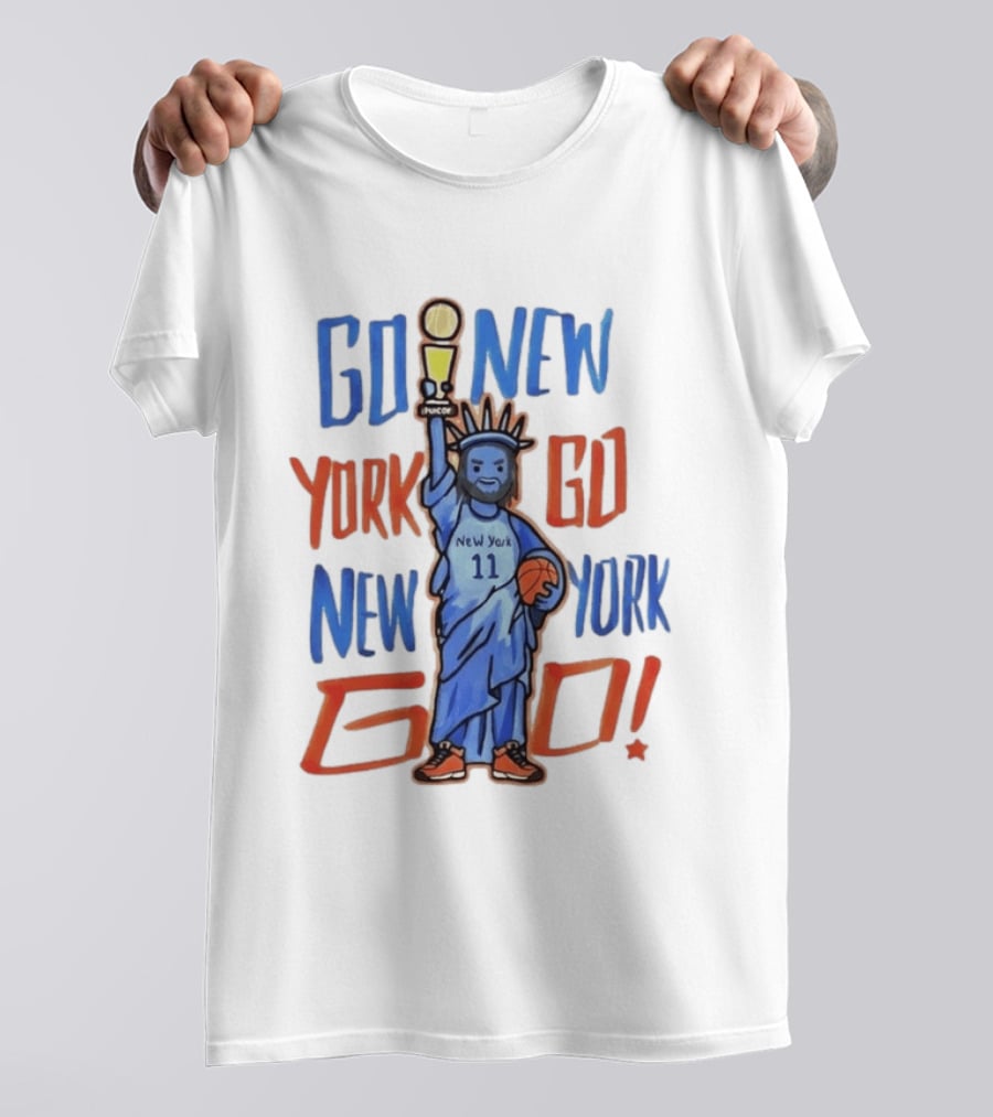 New York Knicks Go New York Go Statue Of Liberty Jalen Brunson Basketball Trophy T-Shirt