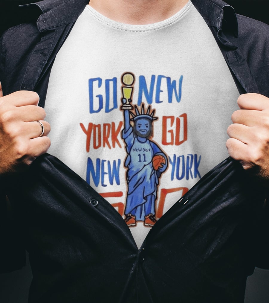 New York Knicks Go New York Go Statue Of Liberty Jalen Brunson Basketball Trophy T-Shirt