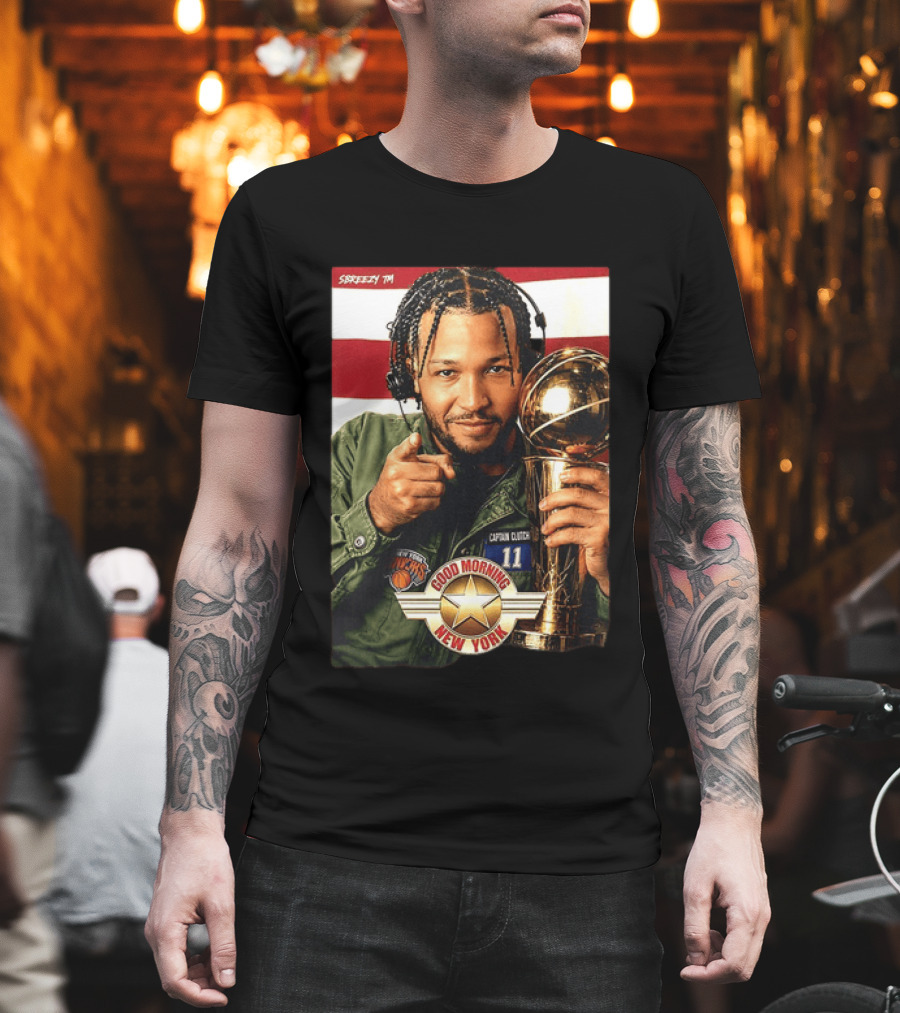 Jalen Brunson New York Knicks Captain Clutch 11 Good Morning New York NBA Trophy T-Shirt