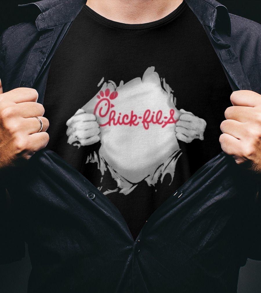 Chick Fil A Superhero Ripped Chest Torn Employee T-Shirt