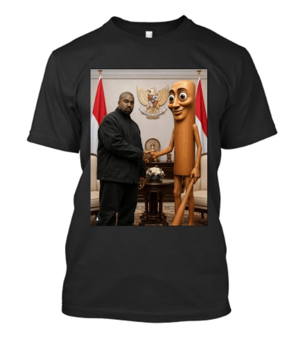 Kanye West And Indonesian Sahur Shaking Hand With Tung Tung Baton In Presidential Setting T-Shirt