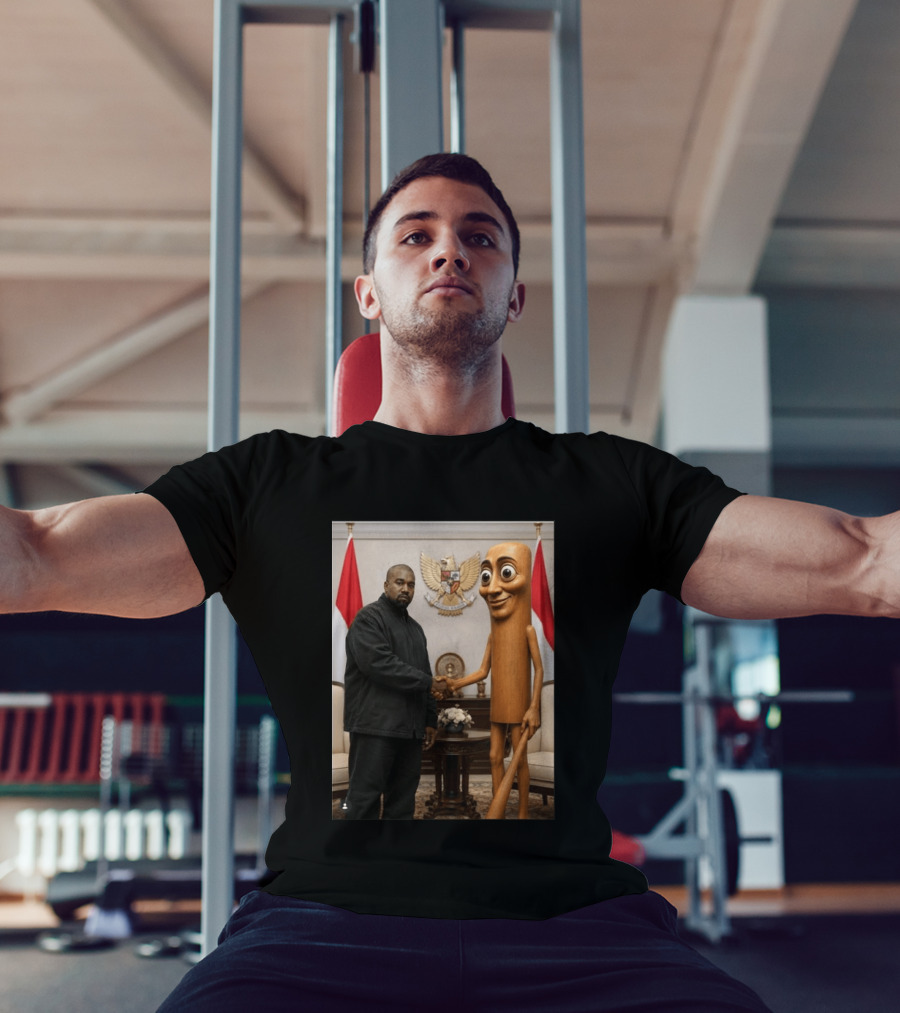 Kanye West And Indonesian Sahur Shaking Hand With Tung Tung Baton In Presidential Setting T-Shirt