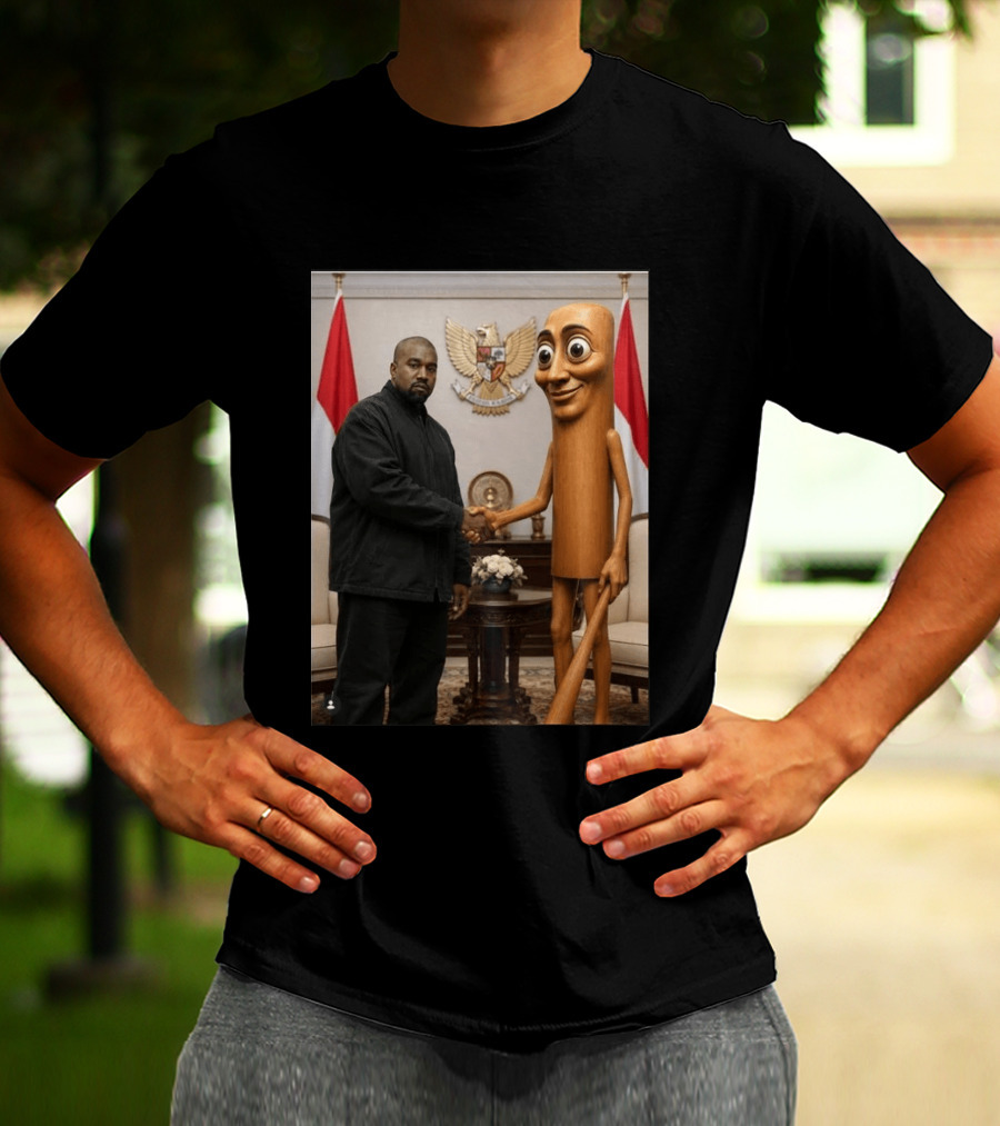 Kanye West And Indonesian Sahur Shaking Hand With Tung Tung Baton In Presidential Setting T-Shirt