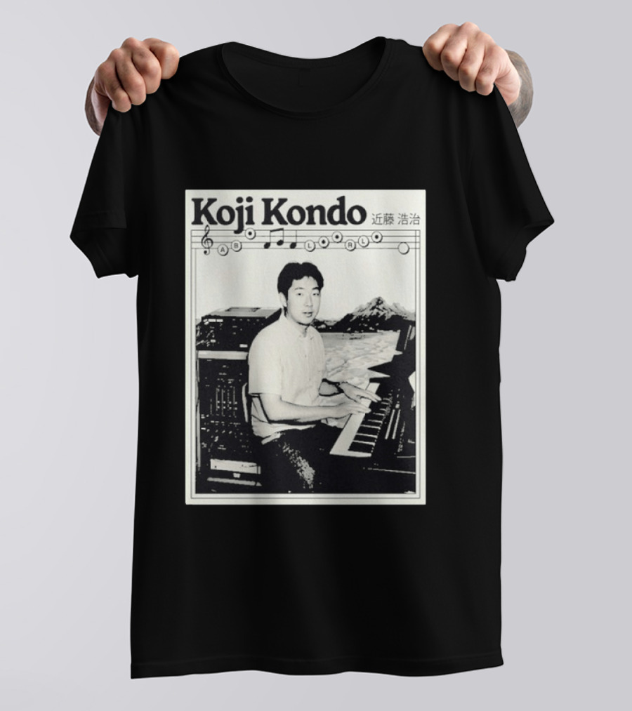 Koji Kondo Iconic Music Composer With Musical Notes And Piano Mastery T-Shirt