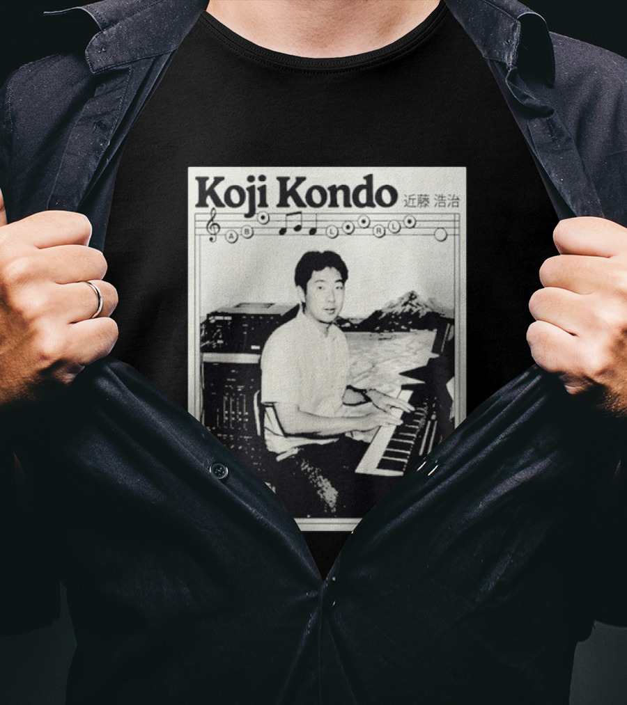 Koji Kondo Iconic Music Composer With Musical Notes And Piano Mastery T-Shirt