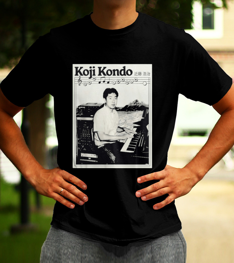 Koji Kondo Iconic Music Composer With Musical Notes And Piano Mastery T-Shirt