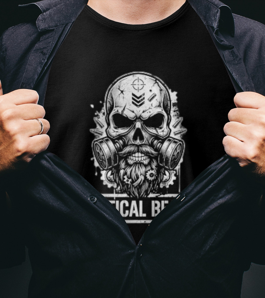 Tactical Beard Gas Mask Skull Military Veteran Protest Owner T-Shirt