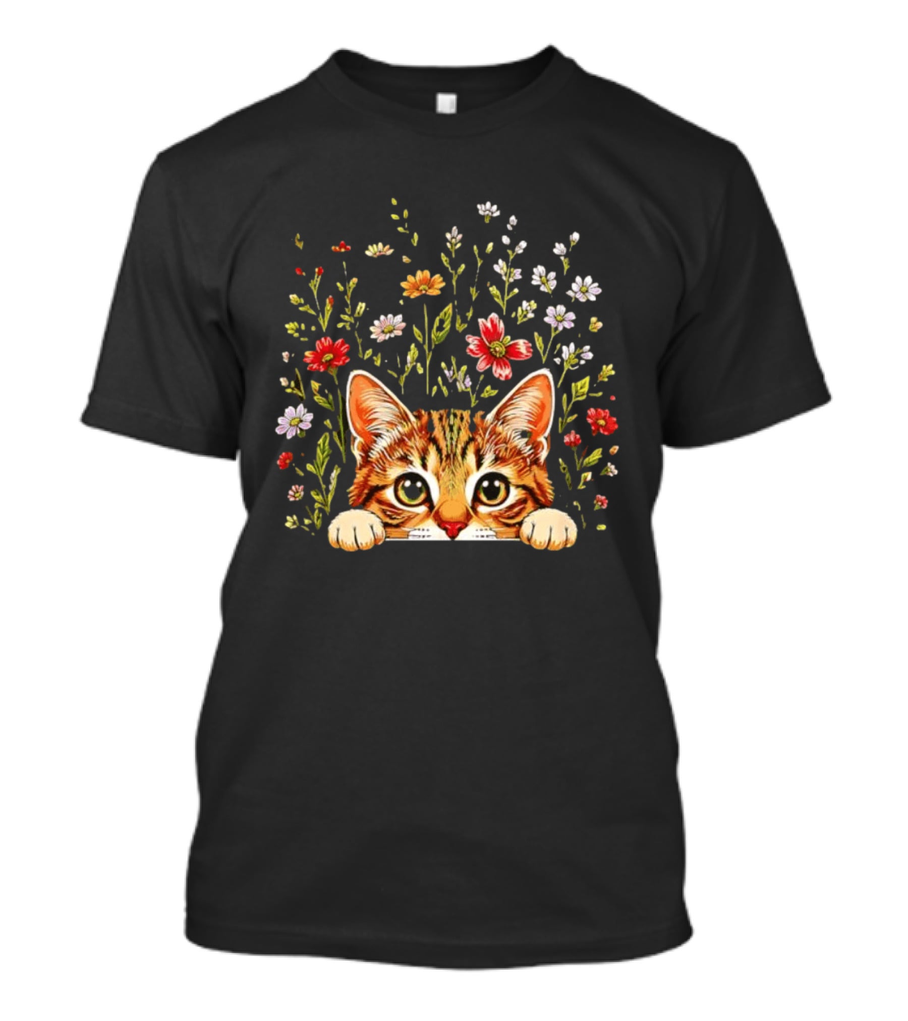 Tabby Kitten Head Through Wildflowers Florals T-Shirt