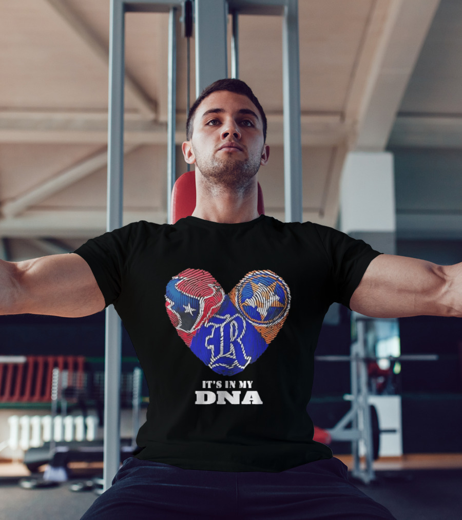 Texas Rangers Astros Fingerprint Heart It's In My DNA T-Shirt