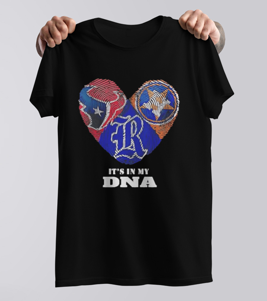 Texas Rangers Astros Fingerprint Heart It's In My DNA T-Shirt