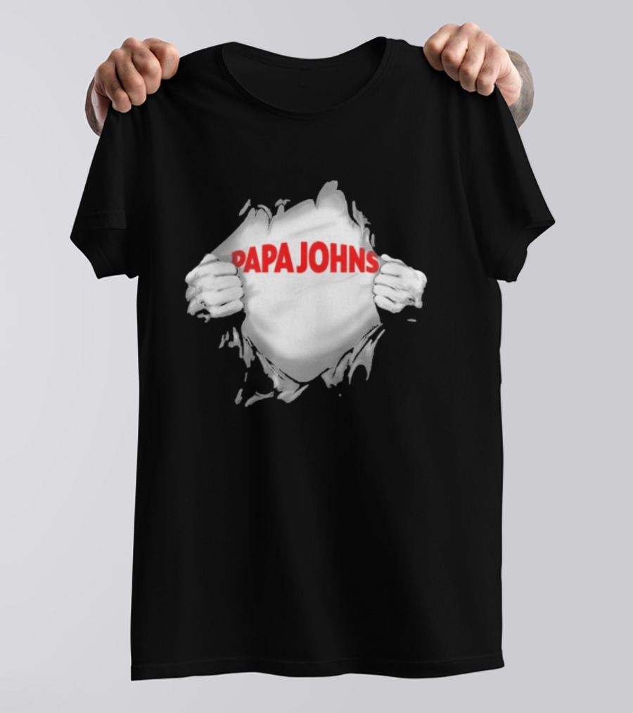 Papa Johns Ripped Chest Superhero Torn Employee T-Shirt