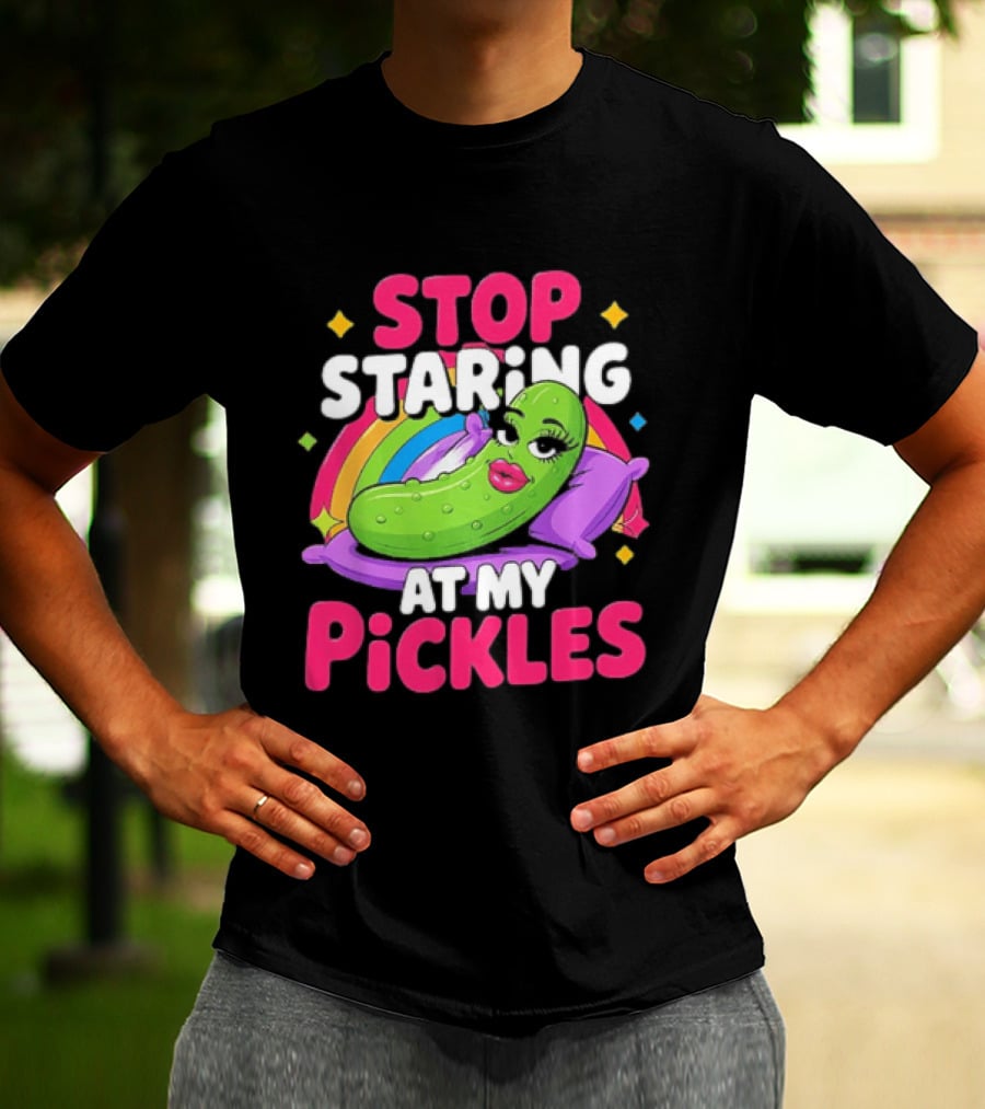 Stop Staring At My Pickles Pillow Rainbow T-Shirt