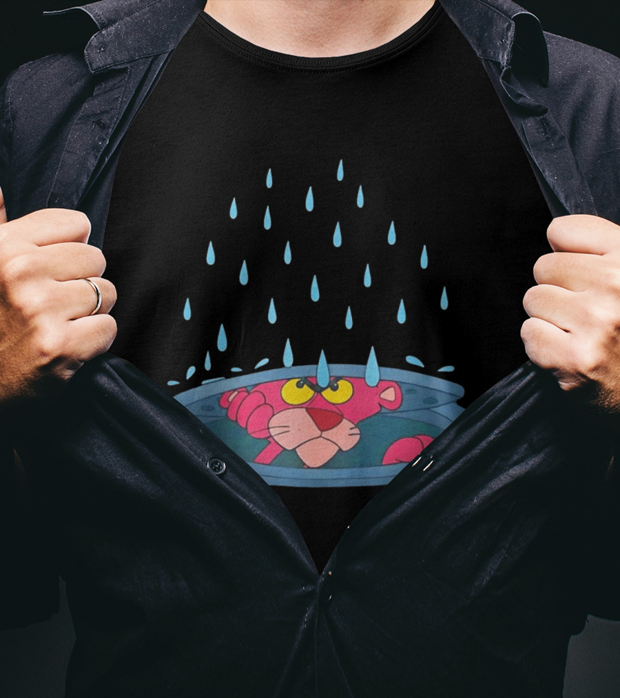 Pink Panther Peek Manhole Rainstorm Scene T-Shirt
