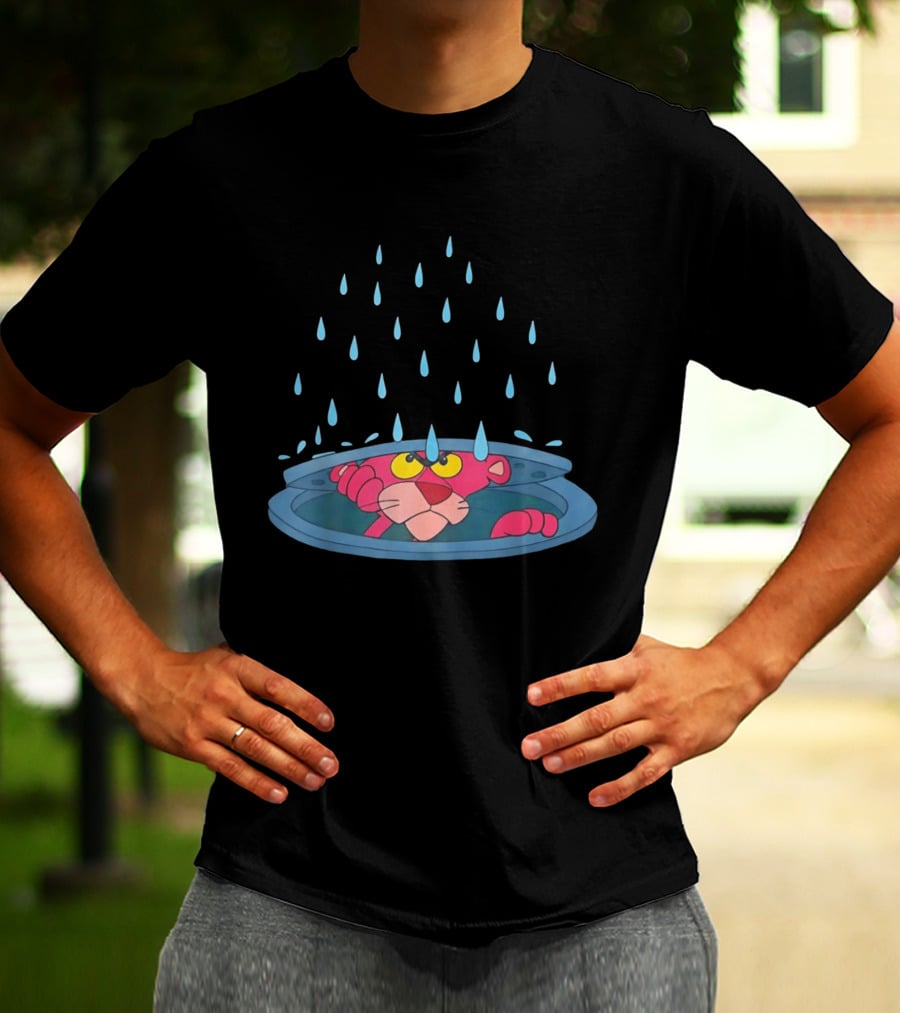 Pink Panther Peek Manhole Rainstorm Scene T-Shirt