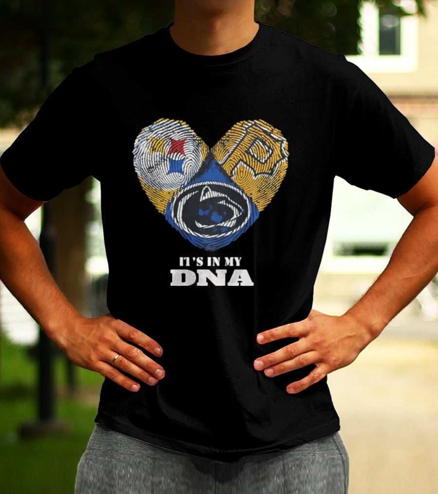 Pittsburgh Steelers Pirates Penn State It's In My DNA Heart Fingerprint T-Shirt