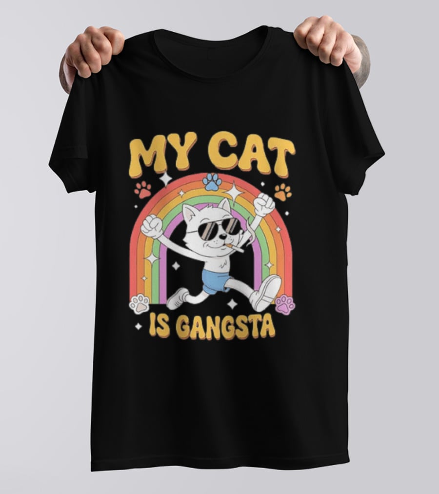 My Cat Is Gangsta Rainbow Smoking Cat T-Shirt