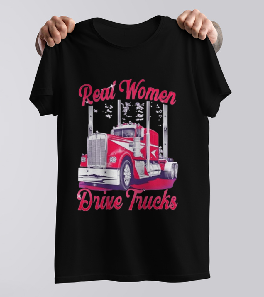 Real Women Drive Trucks Semi Truck With Flowers T-Shirt