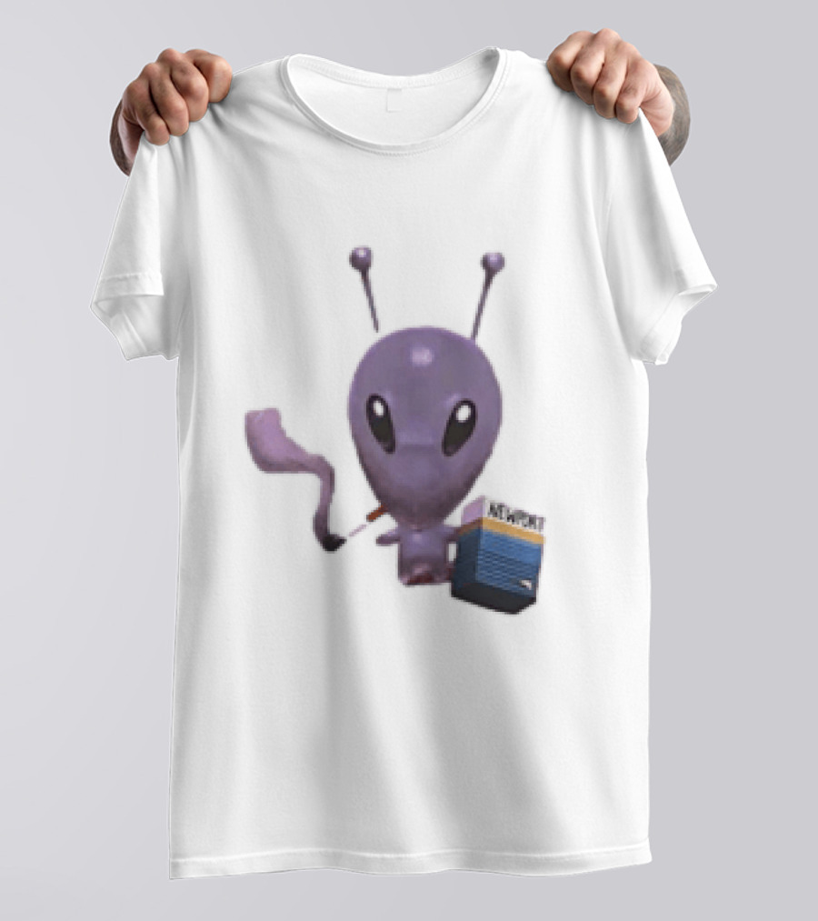 Alien Holding Newport Cigarette Pack Smoking Space Travel T-Shirt