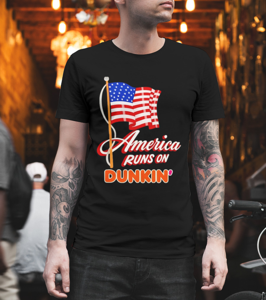 Patriotic America Runs On Dunkin' American Flag Pride T-Shirt
