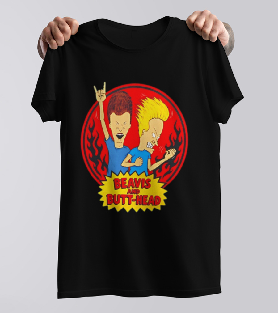 Beavis And Butt Head Rocking Out Flames Circle T-Shirt