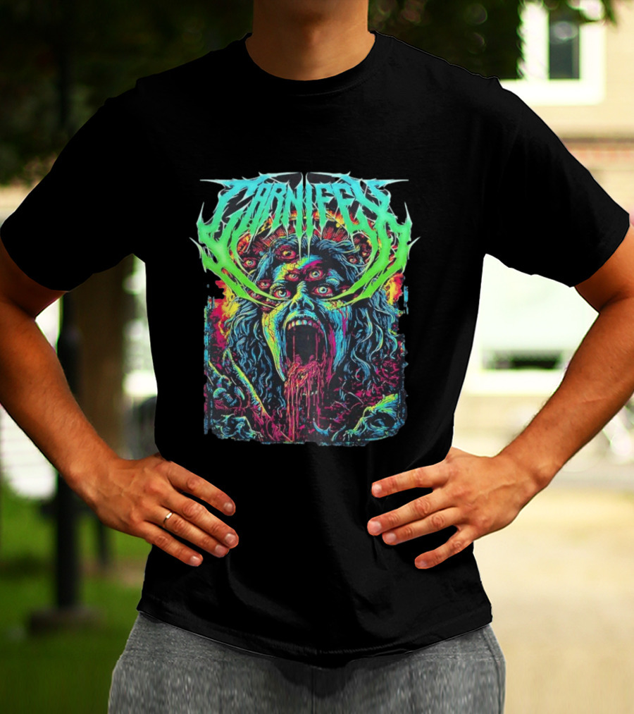 Carnifex Multieyed Screaming Face Metal Band Horror Neon T-Shirt