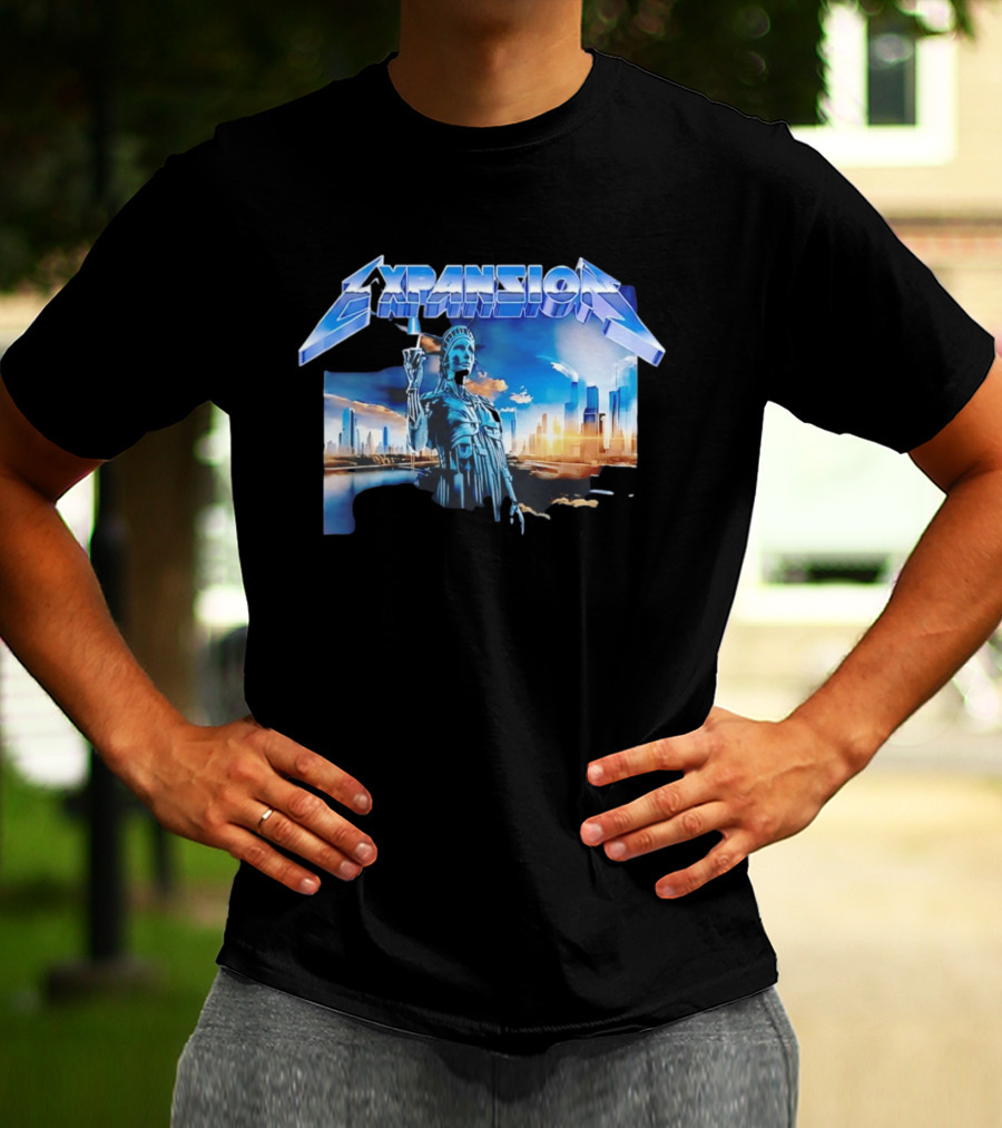 Expansion Futuristic Landmark Metallic Cityscape T-Shirt