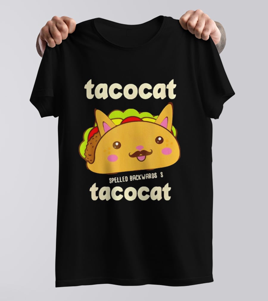 Tacocat Spelled Backwards Funny Meme Cartoon Palindrome Cat T-Shirt
