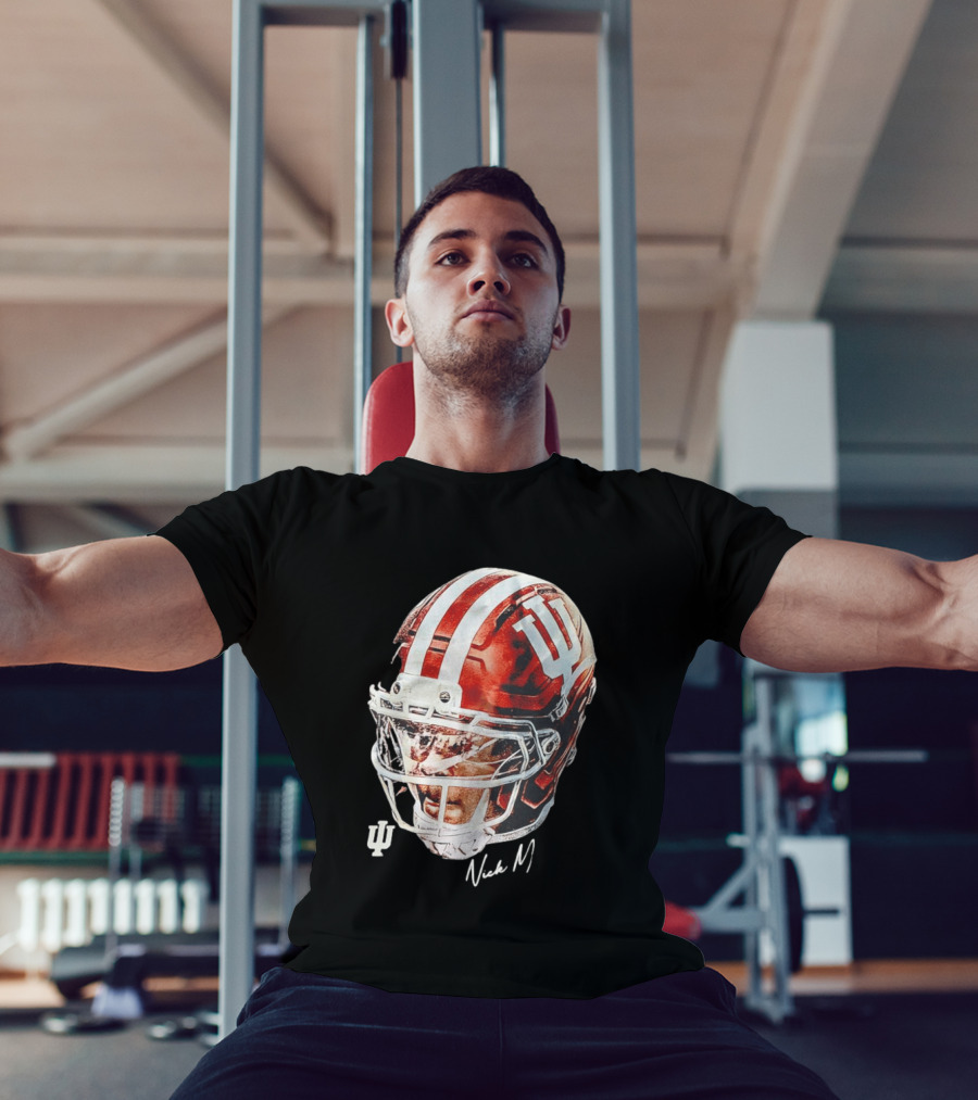 Nick Marsh Indiana University Football Helmet IU Iconic Red And White T-Shirt