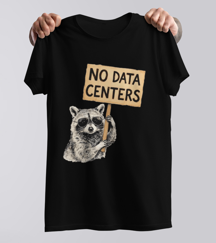 Raccoon Holding No Data Centers Protest Sign With Sunglasses T-Shirt