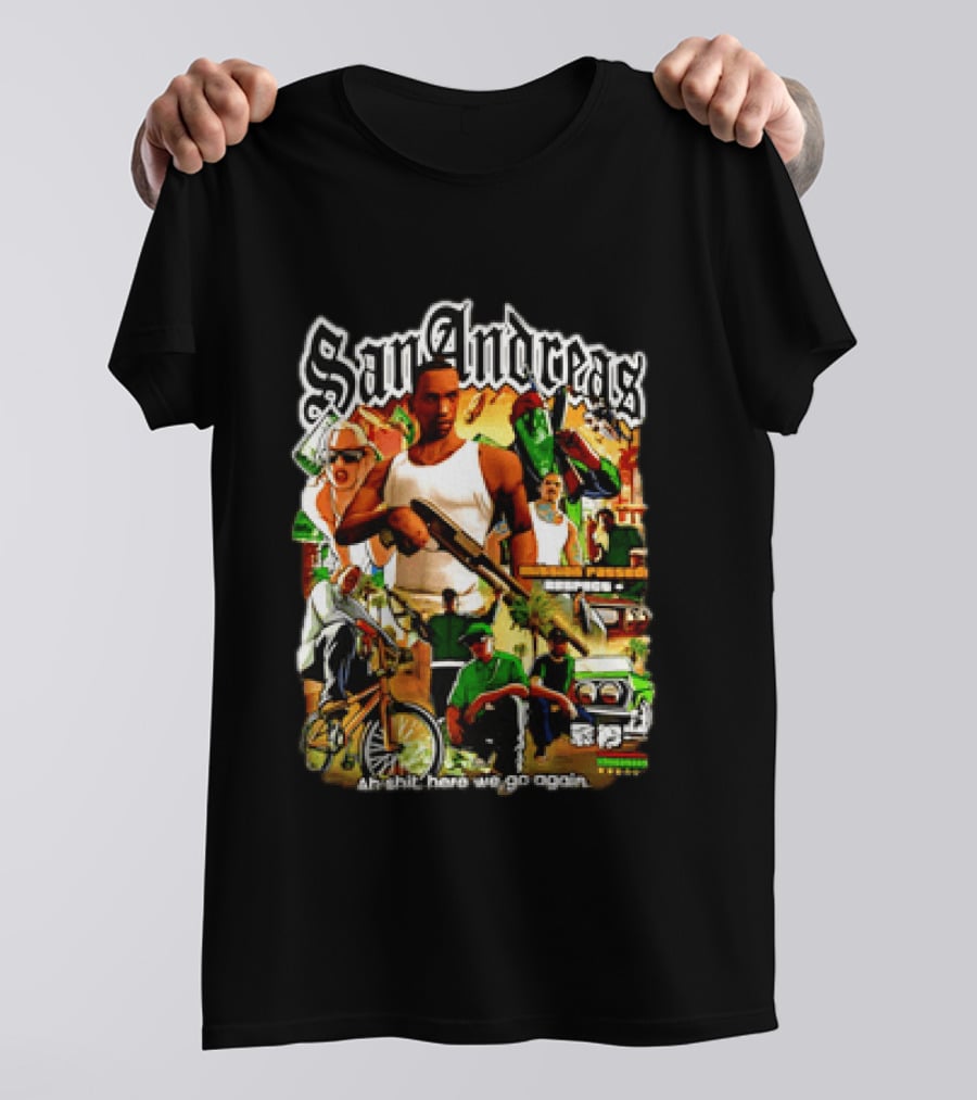 San Andreas Ah Shit Here We Go Again Classic Character Collage T-Shirt