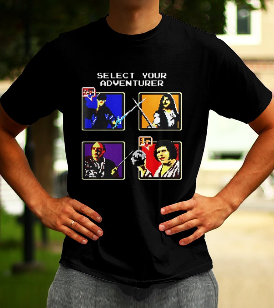 Select Your Adventurer 2p 1p 8 Bit Pixel Characters T-Shirt