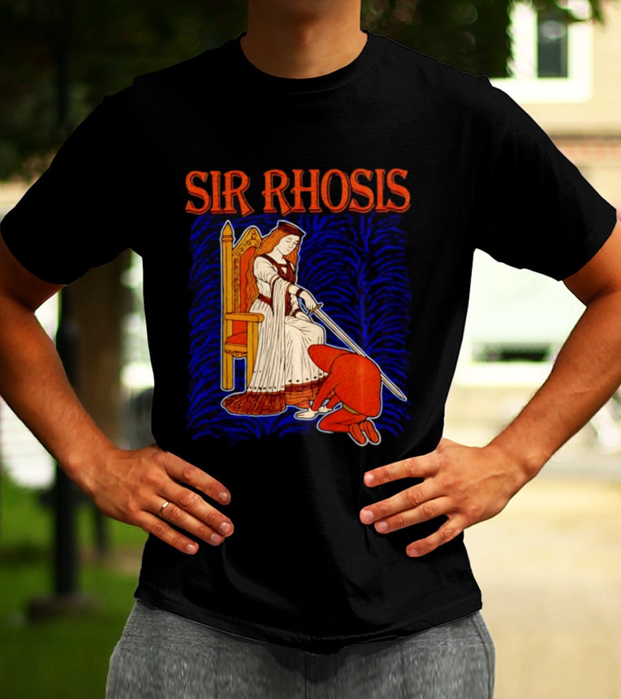 Sir Rhosis Medieval Pun Queen Knight Kneeling T-Shirt