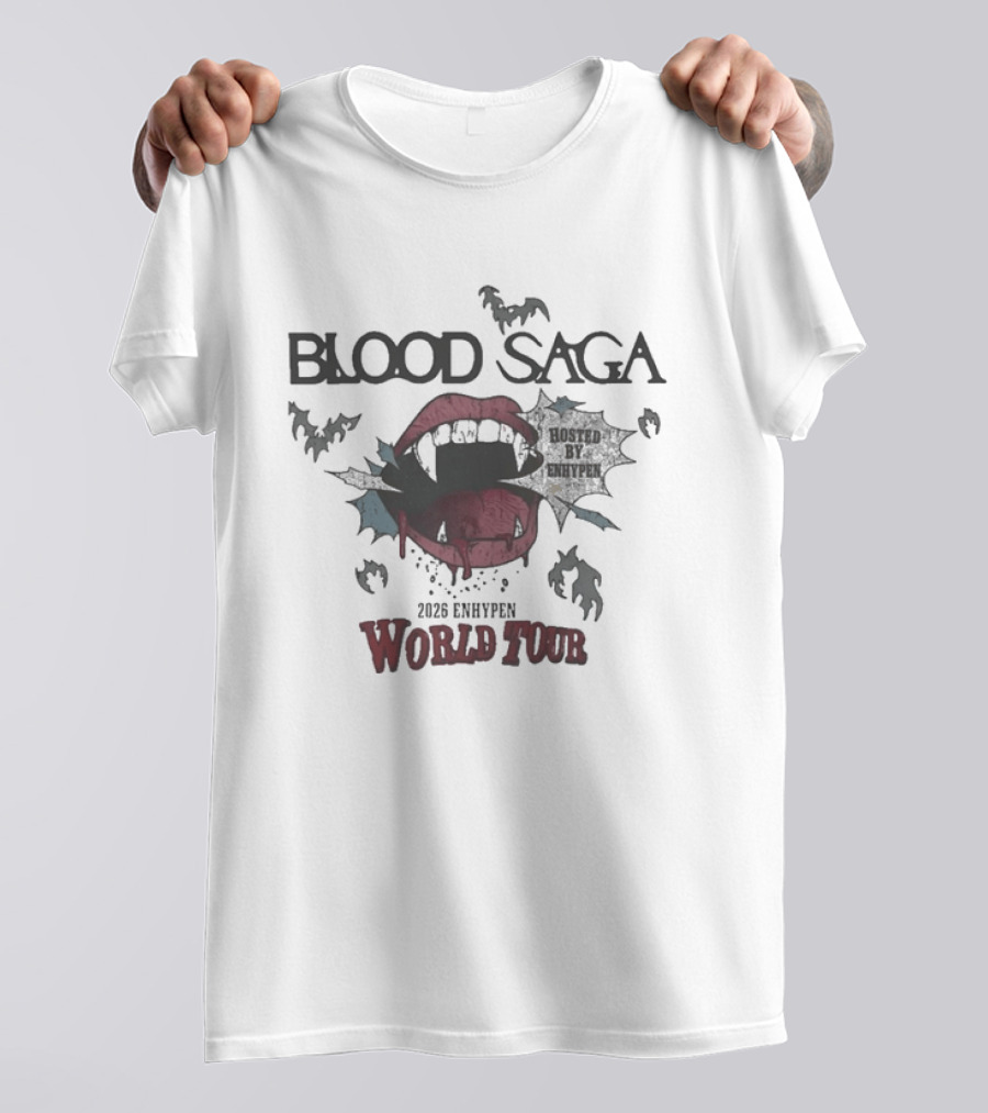Blood Saga 2023 Enhypen World Tour Bats And Vampire Mouth T-Shirt