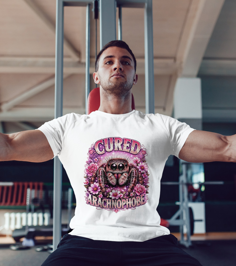 Cured Arachnophobe Jumping Spider Floral Hearts And Flowers T-Shirt