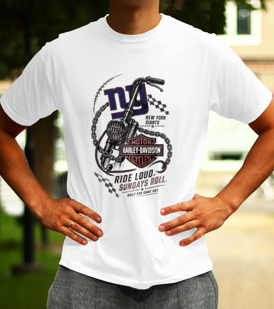 New York Giants Harley Davidson Motorcycles Ride Loud Sundays Roll Game Day T-Shirt