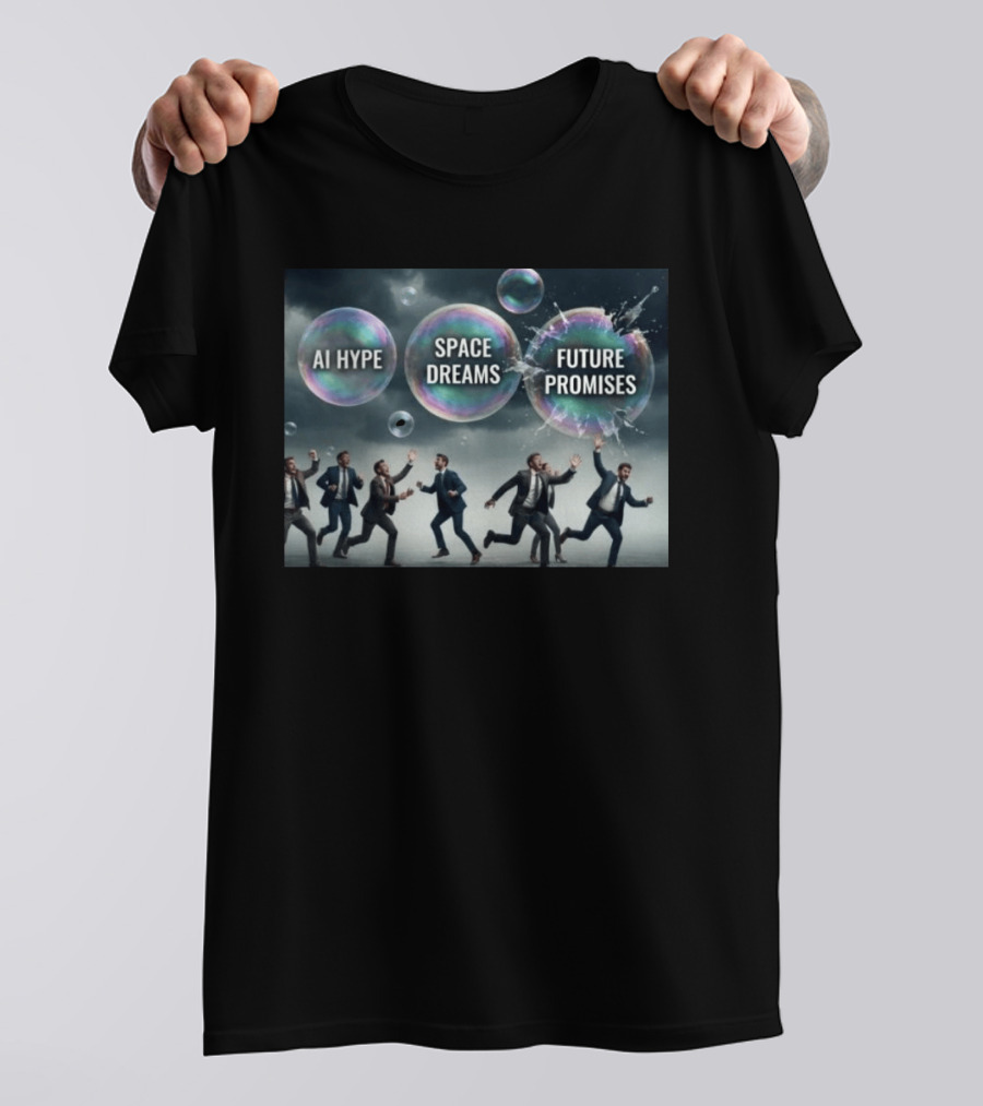 AI Hype Space Dreams Future Promises Bubbles With Businessmen T-Shirt