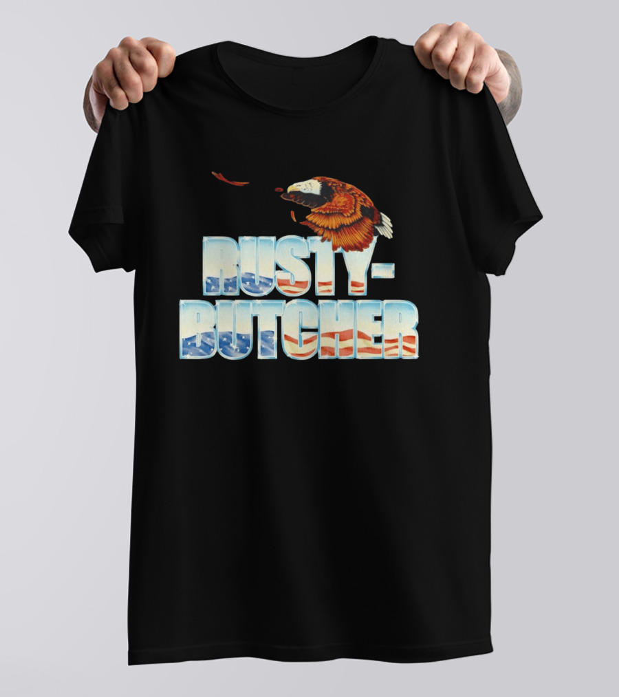 Rusty Butcher American Eagle With Patriotic Stars And Stripes T-Shirt
