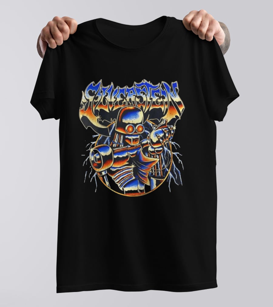 Sykastem Heavy Metal Skeleton Cyborg Holding Heart T-Shirt
