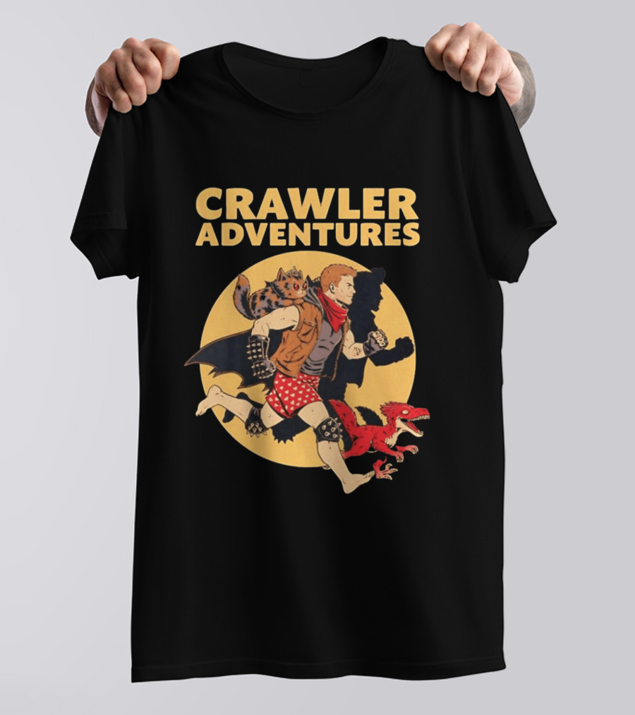 Crawler Adventures Running Man Cat Companion And Raptor T-Shirt